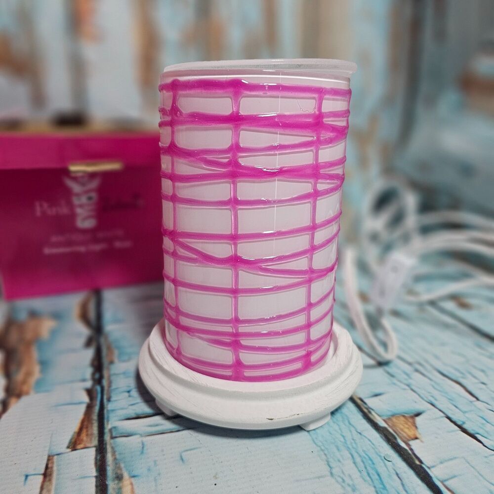 Pink Zebra Neon Pink Simmering Light Warmer Antique White Base NEW in Box